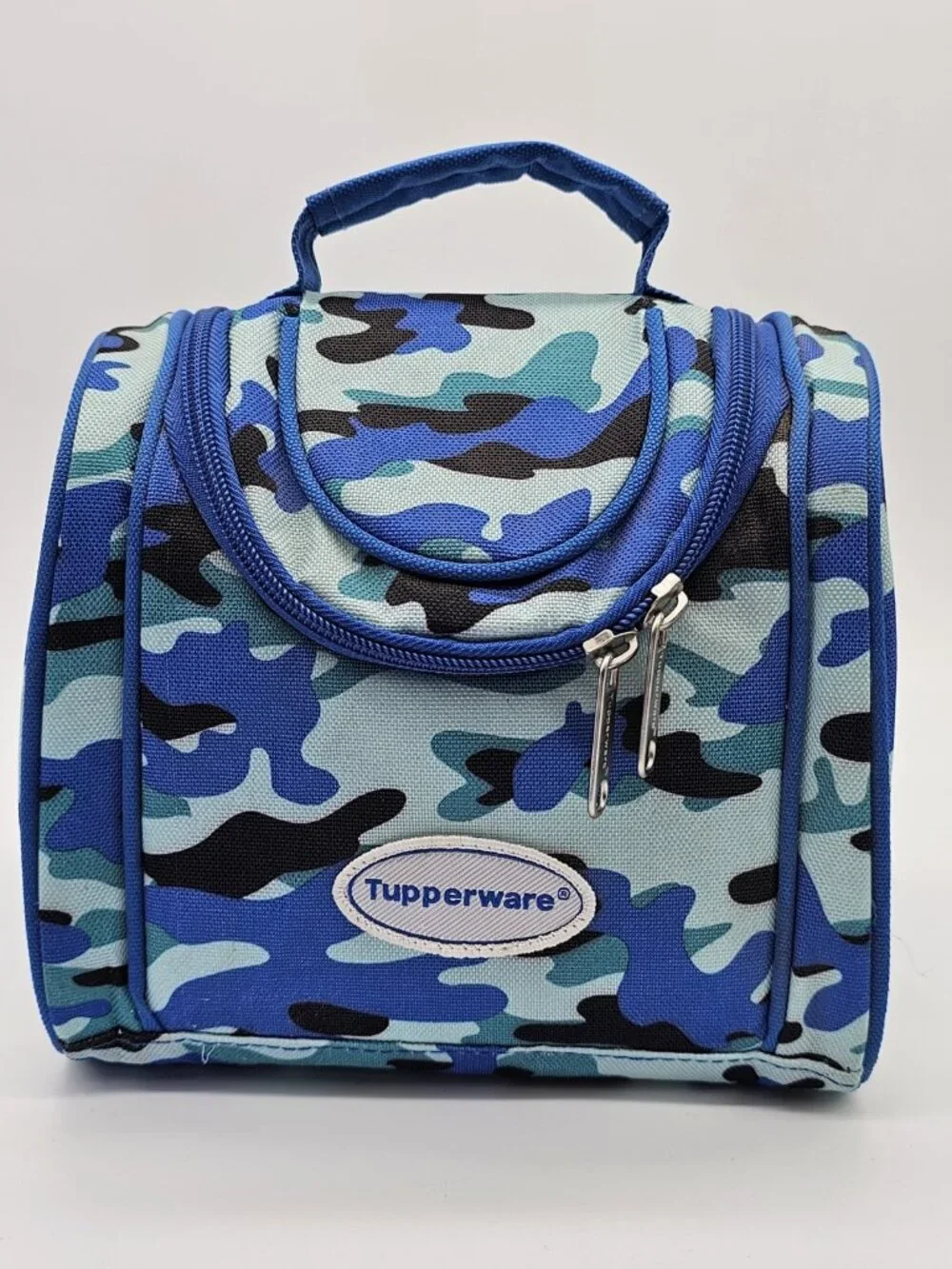 Tupperware Lunch Box Blue Camouflage Lunchbox Cup Container Sandwich Keeper 4 Pc